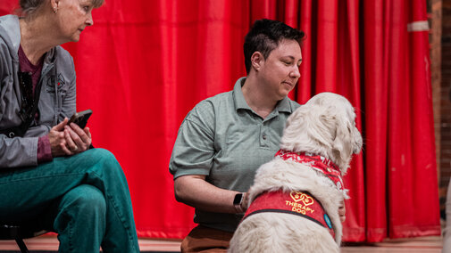 Golden Retriever dog and handlers from Domesti-Pups organization