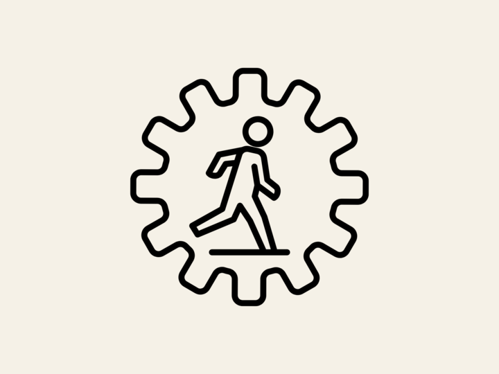 Icon of a person running inside of a circle that looks like a gear