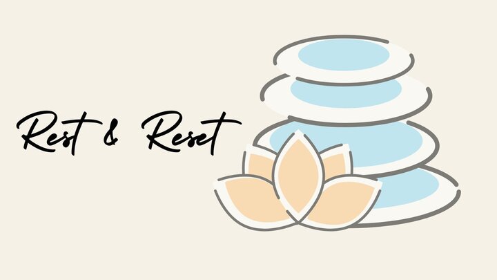 Clipart of blue circular rocks piled on top of one another with a pale yellow lotus flower next to it.