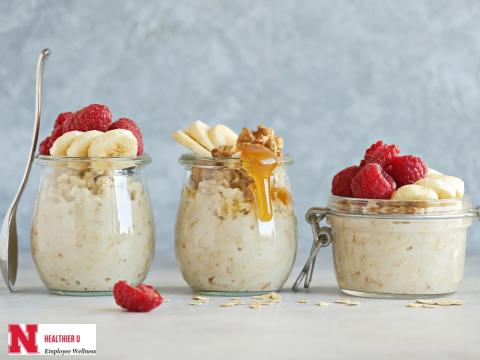 Overnight Oats with Fruit in clear glass jars