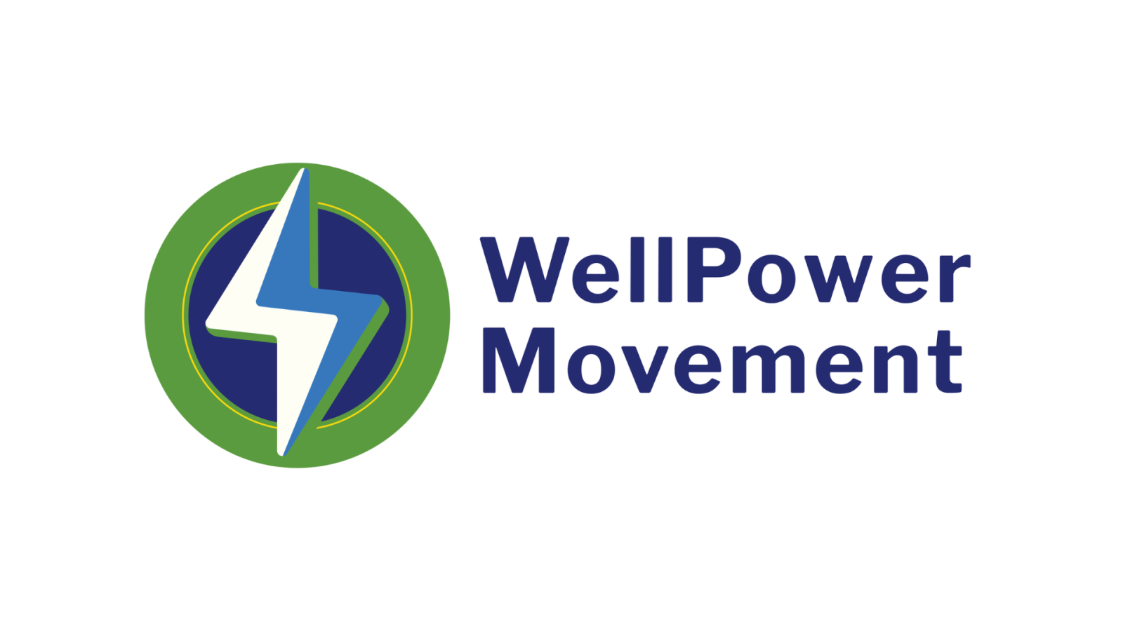 Lightening Bolt inside of a green and blue circle with the Text "WellPower Movement" to the right of the circle.